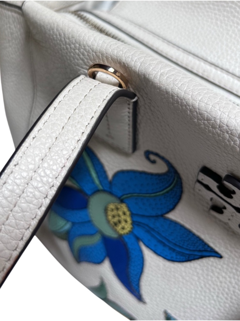 TORY BURCH Thea Applique White Floral Pebble Leather Satchel - Picture 7 of 16